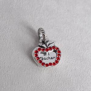Brighton Dangle Charm Retired Silver Plated #1 Teacher Apple Red CZ